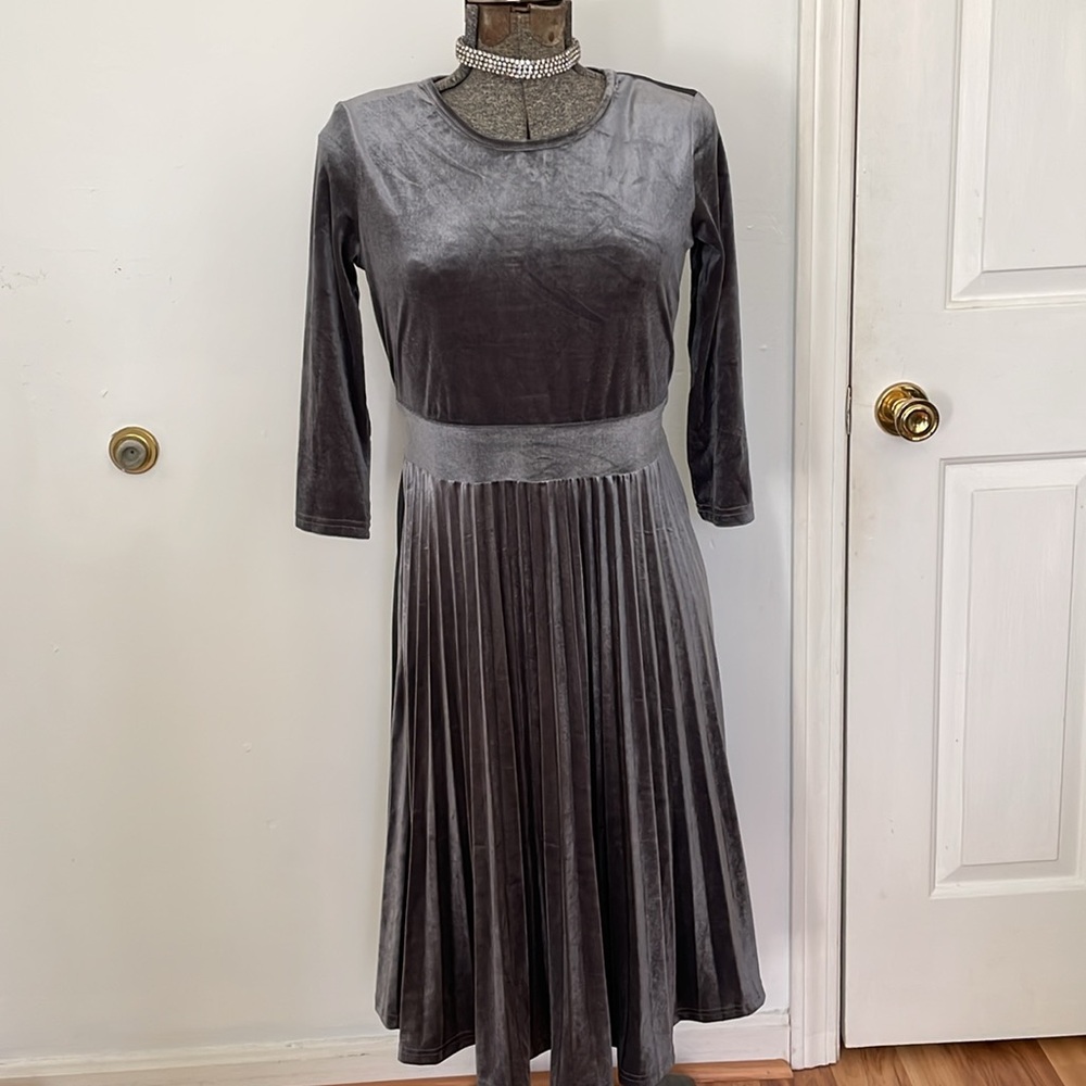 Holiday party dress; midi velvety Christmas dress